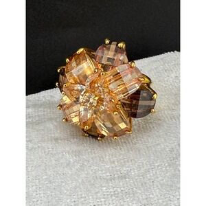 Nolan Miller Cocktail Ring Gold Tone Brown Faceted Rhinestones Size 9
